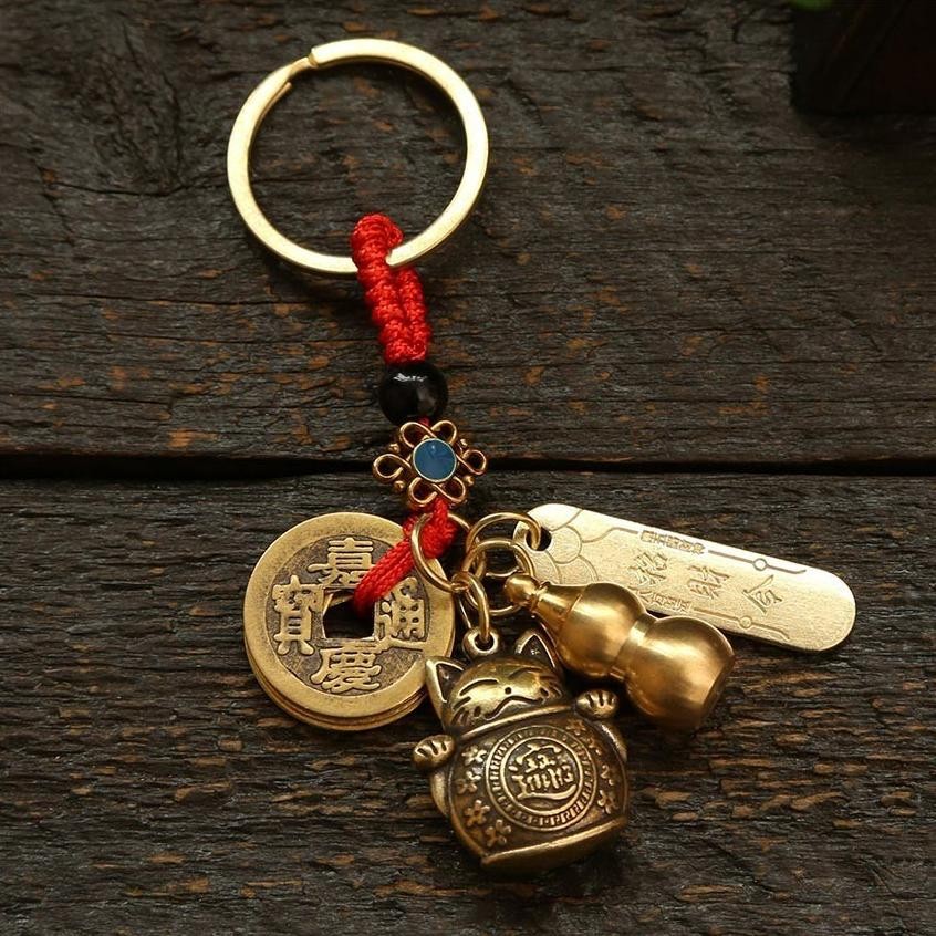 Premium Gantungan Kunci Kuningan Kucing Hoki Coin Lucky Cat Gantungan Kunci Cina gantungan kunci mob