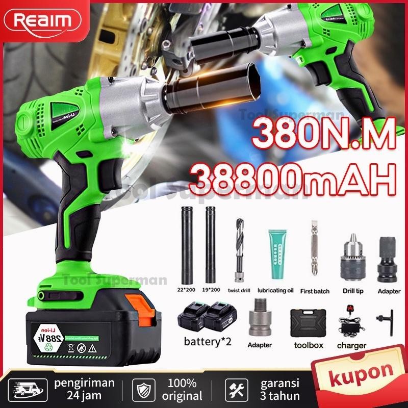 Cordless Impact Wrench 288V 2 Baterai Cordless Mesin Pembuka Baut Ban Bor Set Impak Buka Motor Mesin