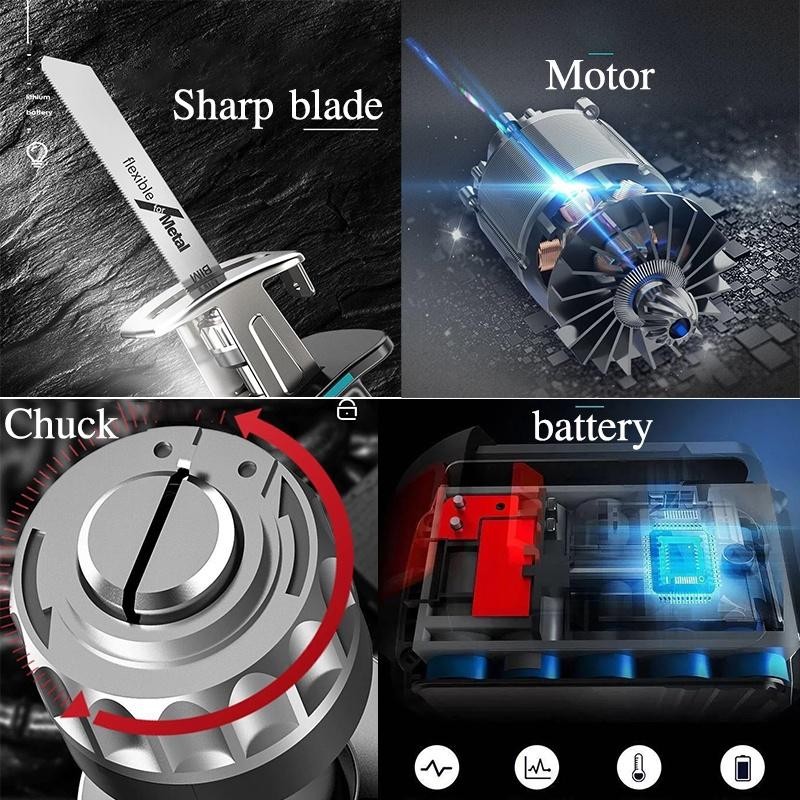 Mini Chainsaw 198V Cordless Reciprocating Saw Cordless Chainsaw Mesin Gergaji Besi Kayu Portable Ger