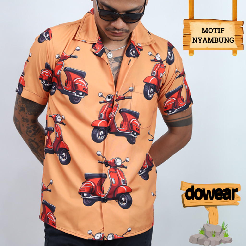 Dowear Baju Shirt Kemeja Motif Pria Wanita Unik Bermotif Kekinian Oversize Jumbo VESPA ORANGE 901