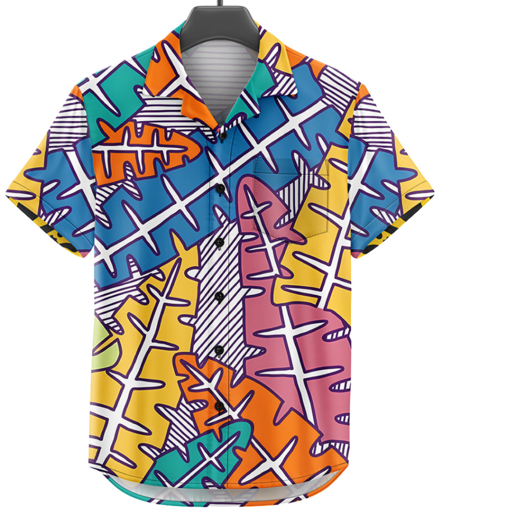 GOKS Baju Kemeja Motif Cowok Cewek Bali Pantai Surfing Hawai Dowear Kemeja Jumbo DAUN ABSTRAK 338