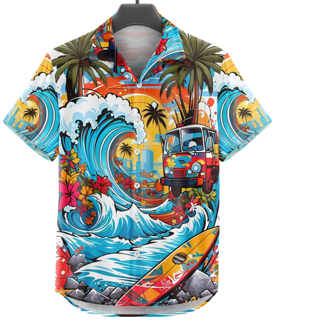 GOKS Baju Kemeja Motif Cowok Cewek Bali Pantai Surfing Hawai Dowear Kemeja Jumbo SURF 390