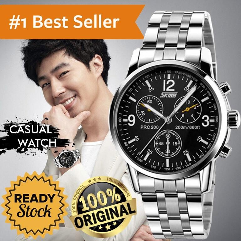 Skmei Jam Tangan Pria Anti Air Terbaru Analog Chrono Tali Rantai Rante Besi Keren