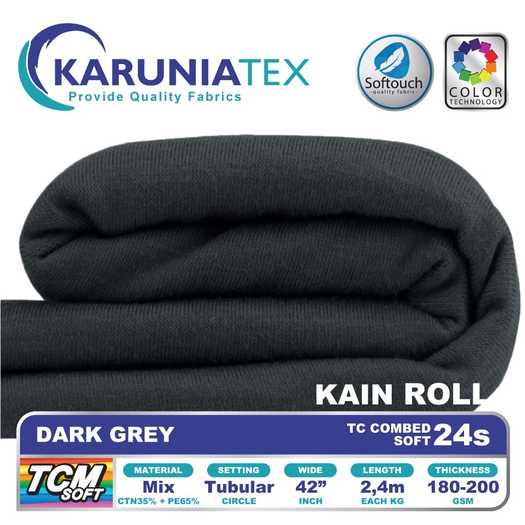 Kain Kaos TC Combet 24s Rollan | Dark Grey | Karunia Textile