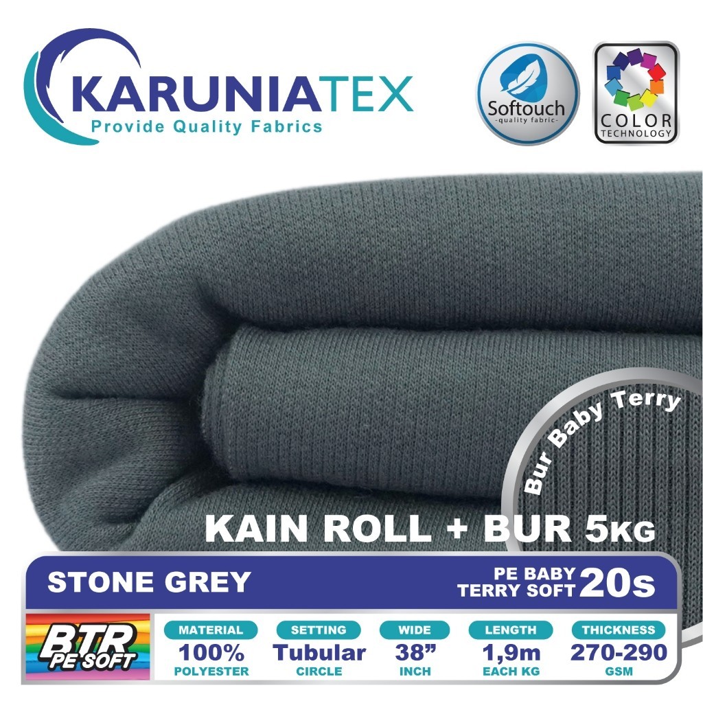 Kain Baby Terry PE Soft 20S Roll + Bur 5KG | Stone Grey | Karunia Textile