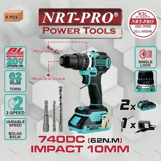 Promo | Nrt Pro 740Dc 740 Dc Bor Cordless Brushless Mesin Bor Batre Set