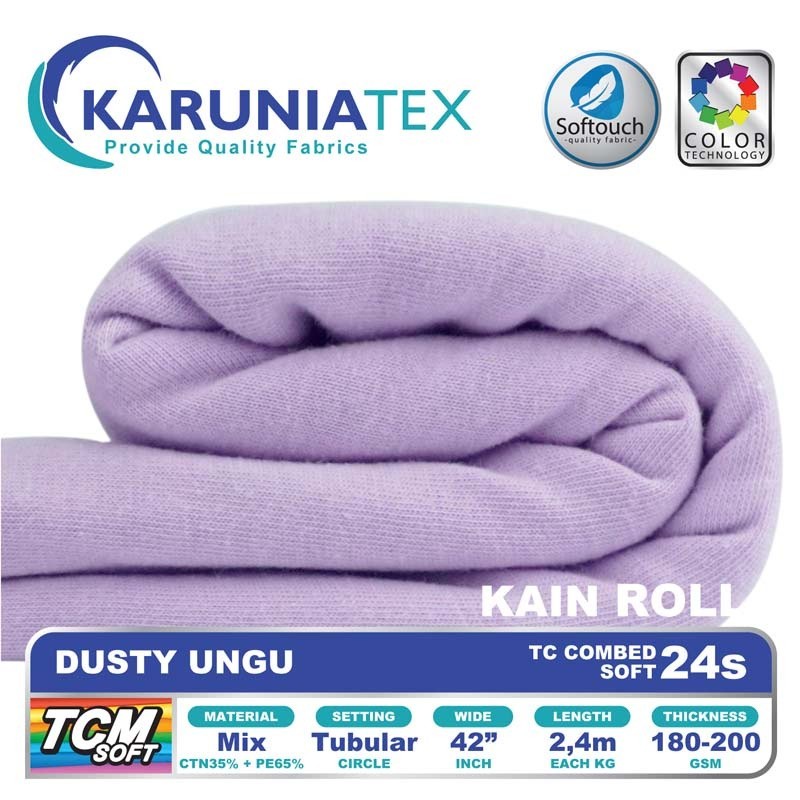 Kain Kaos TC Combet 24s Rollan | Dusty Ungu | Karunia Textile