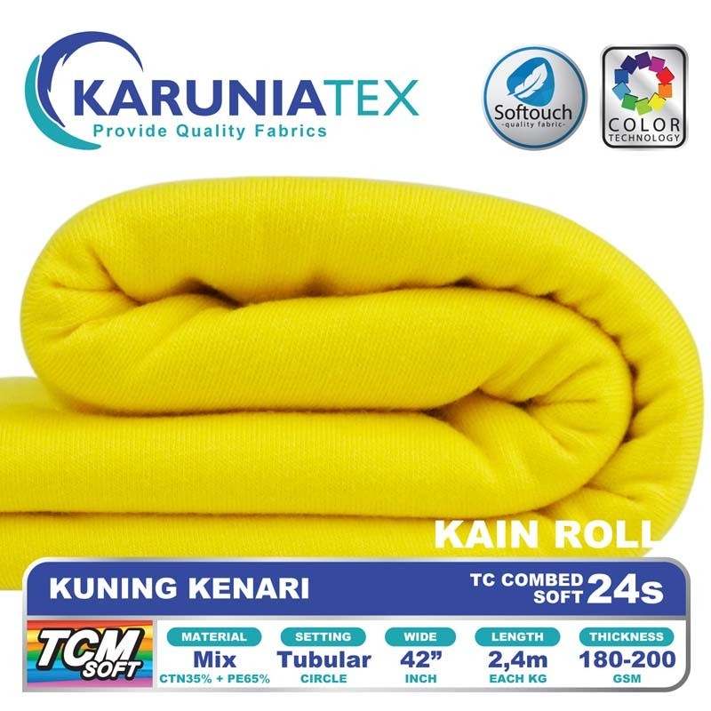 Kain Kaos TC Combet 24s Rollan | Kuning Kenari | Karunia Textile