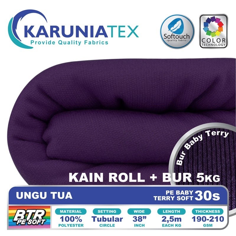 Kain Baby Terry PE Soft 30s Roll + Bur 5KG | Ungu Tua | Karunia Textile