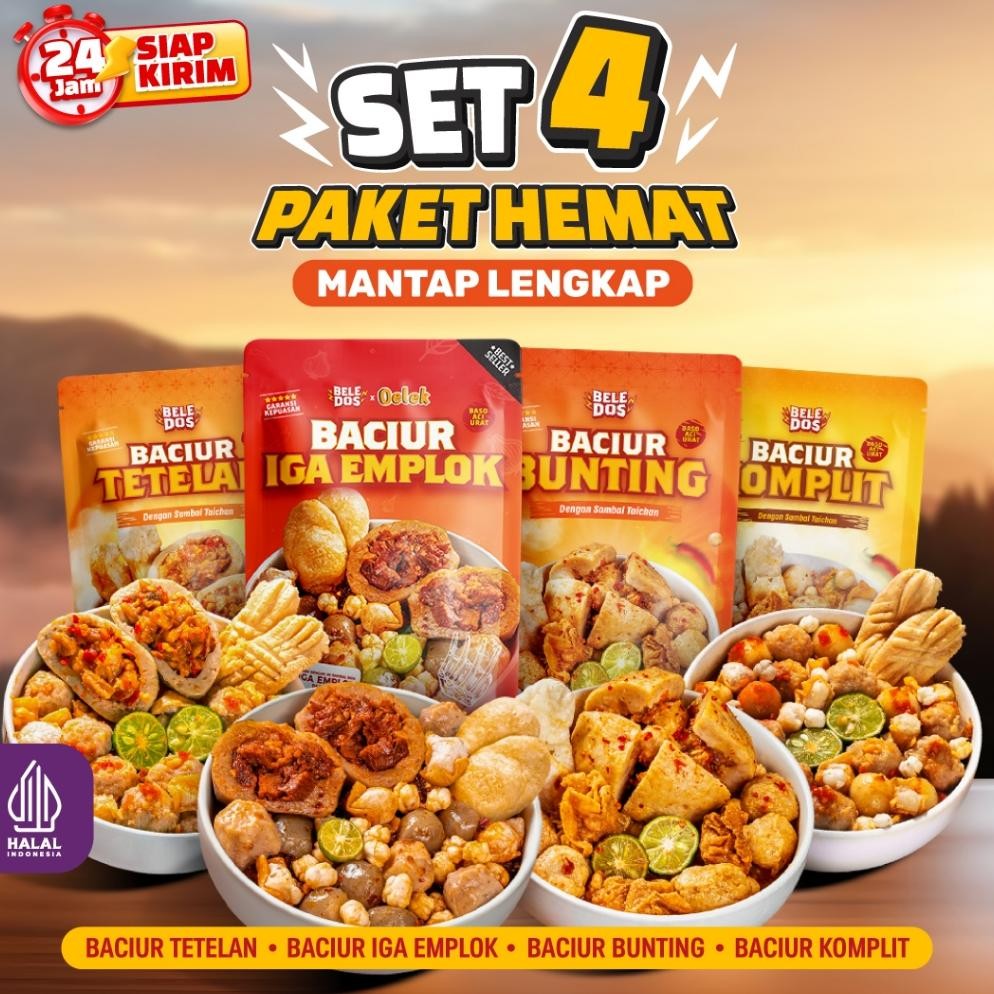 

READY STOK Beledos Paket Mantap Lengkap Baciur / Baciur Iga Emplok 250 Gram / Baciur Komplit / Baciur Kriwil / Baciur Bunting Beranak / Baciur Tetelan (Dapat 4 Pcs Baciur) Siap kirim