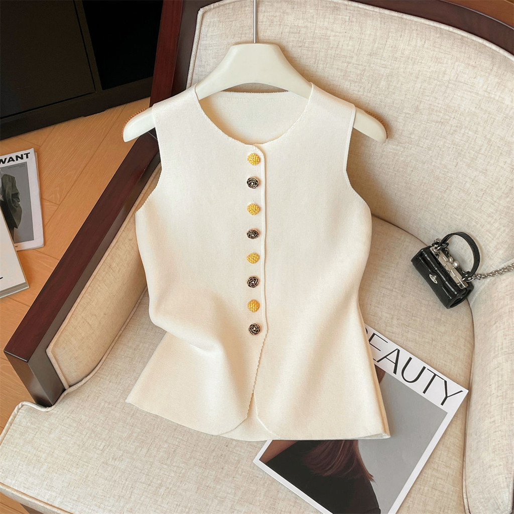 Colorful Single-Breasted Knit Vest for Women