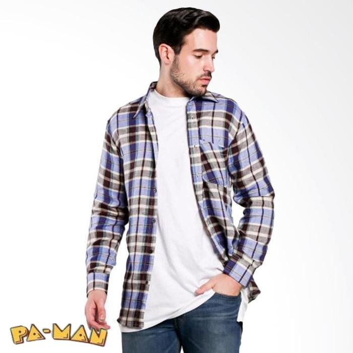 Promo Papercut Men Fox Madras Flanel Kemeja Pria Blue