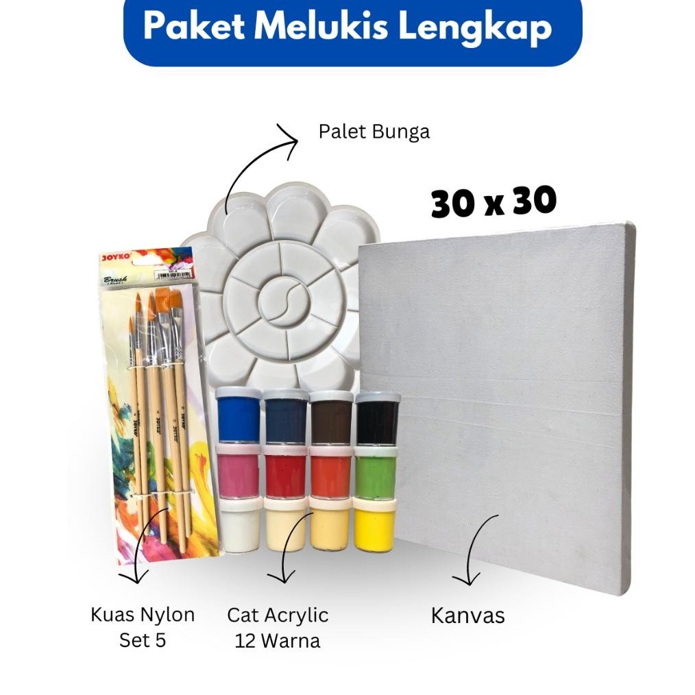 

NEW!!! Paket Melukis Lengkap Set Lukis PerlengkapanSet 4 in 1 Set Kanvas 30 x 30 cm Kuas Palet & Cat Acrylic isi Lebih banyak 12 ML- Set ART ASIA