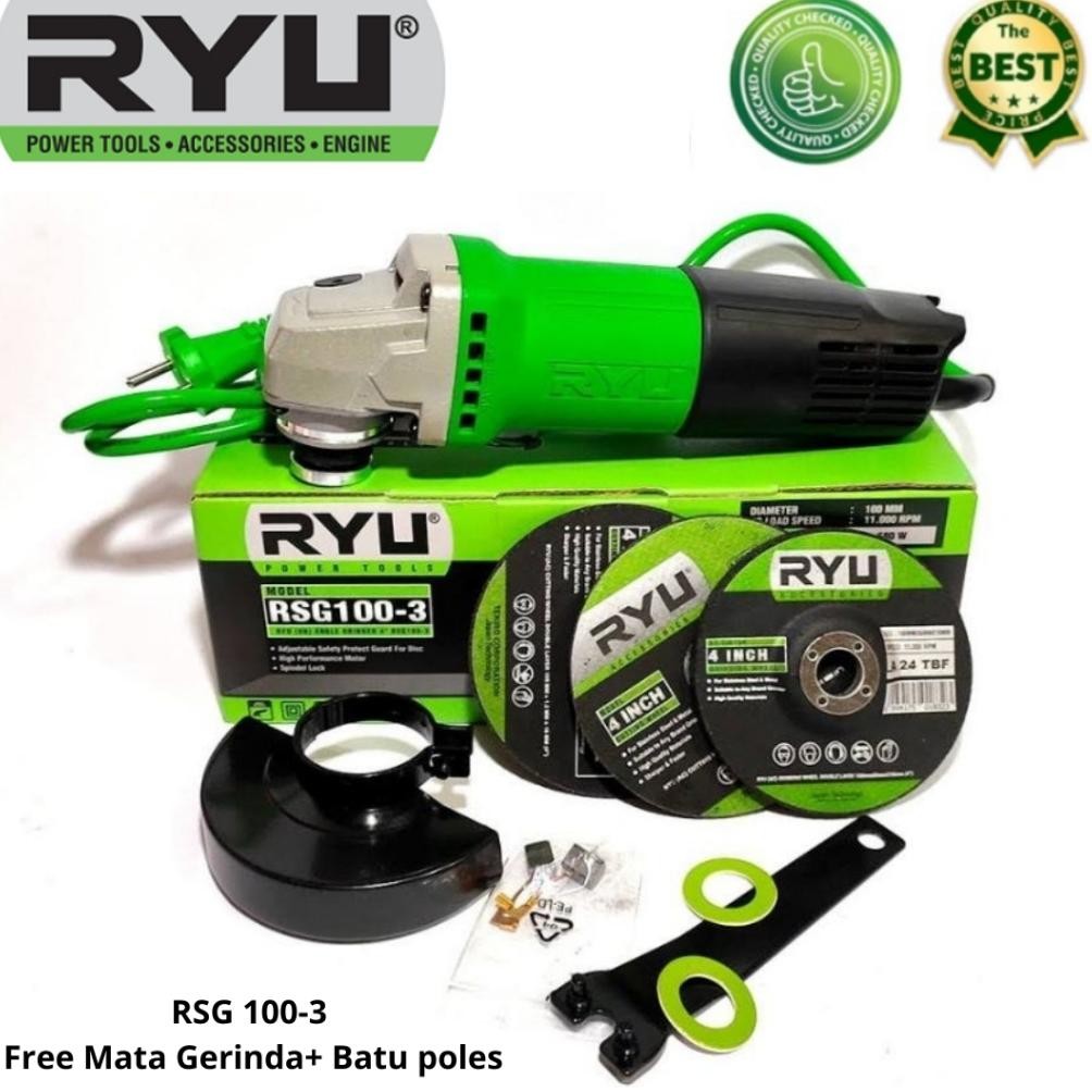 NEW!!! Ryu Gerinda Tangan 4 Inch  Free 2 Pc Batu Potong Dan 1 Batu Poles / Gurinda Tangan RSG 100-3