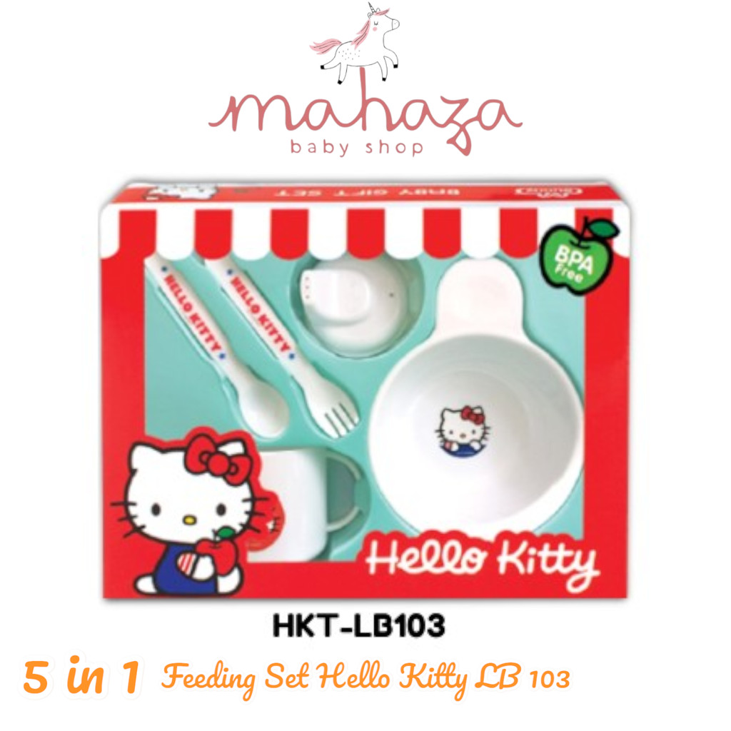 HKT LB 103 Hello Kitty Feeding Set Small  Perlengkapan Makan Bayi Bunny Feeding Set 5in1 | Alat Maka