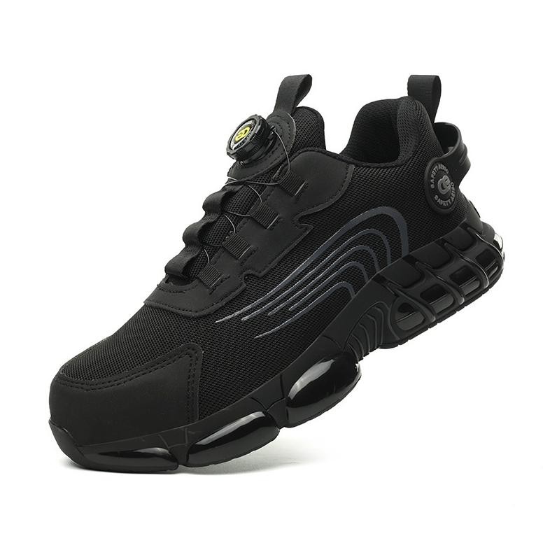 NEW Sepatu safety tactikal tali putar ujung besi hitam casual aeiso