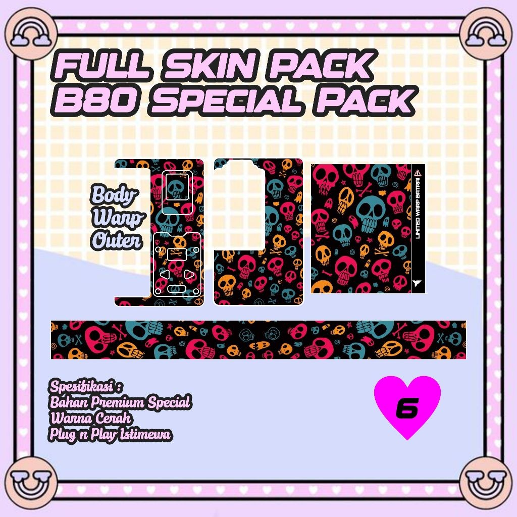 

Terlaris Stiker Pack Dalam Luar Batrai B80 6 Stiker Garskin Premium Not Casing Bisa Custom *Promo*