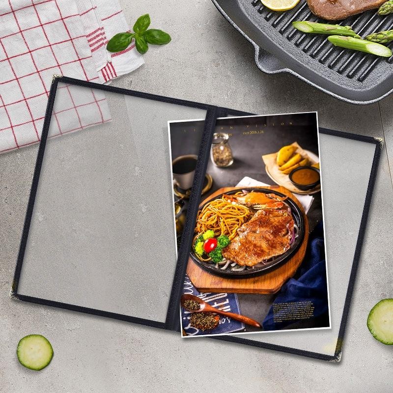 

2/4 Pages A4 Buku Menu Restoran Kulit Cover Pelindung Menu Cover Menu Sampul Buku Transparan