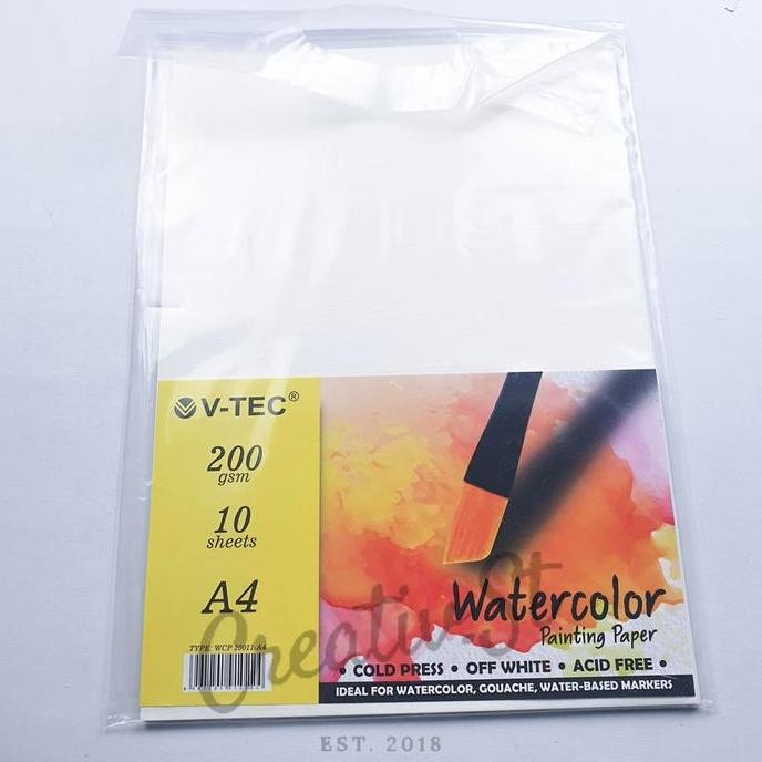 

Promo !!! V-Tec Watercolor Paper Kertas Lukis Cat Air 200 Gsm Cold Press 10 Sheet A4 21 Cm X 30 Cm