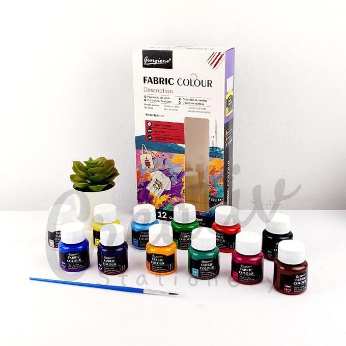 

New Stock 2025 !!! Giorgione Fabric Paint Cat Kain Tekstil Permanen Set 12 Warna 25 Ml G6678-12C