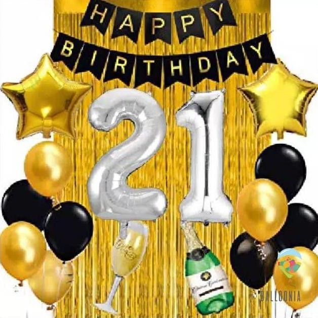 SET Balon Foil Happy Birthday Black&Silver&Gold / Ulang Tahun
