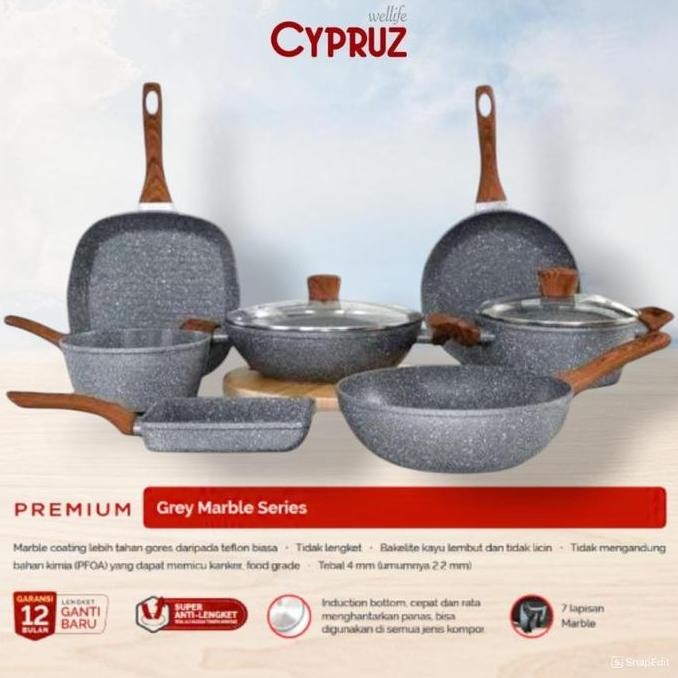 cypruz marble wok pan fry pan sauce pan wajan keramik anti lengket