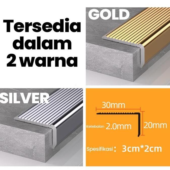 LIS TANGGA ALUMINIUM 2MM / STEP NOSING ALUMINIUM / LIS SIKU TANGGA 2MM GOLD, SILVER