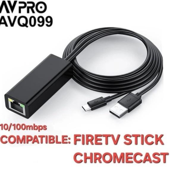 AVPRO AVQ099 Ethernet RJ45 Adapter f Chromecast & FireTV Stick 100mbps
