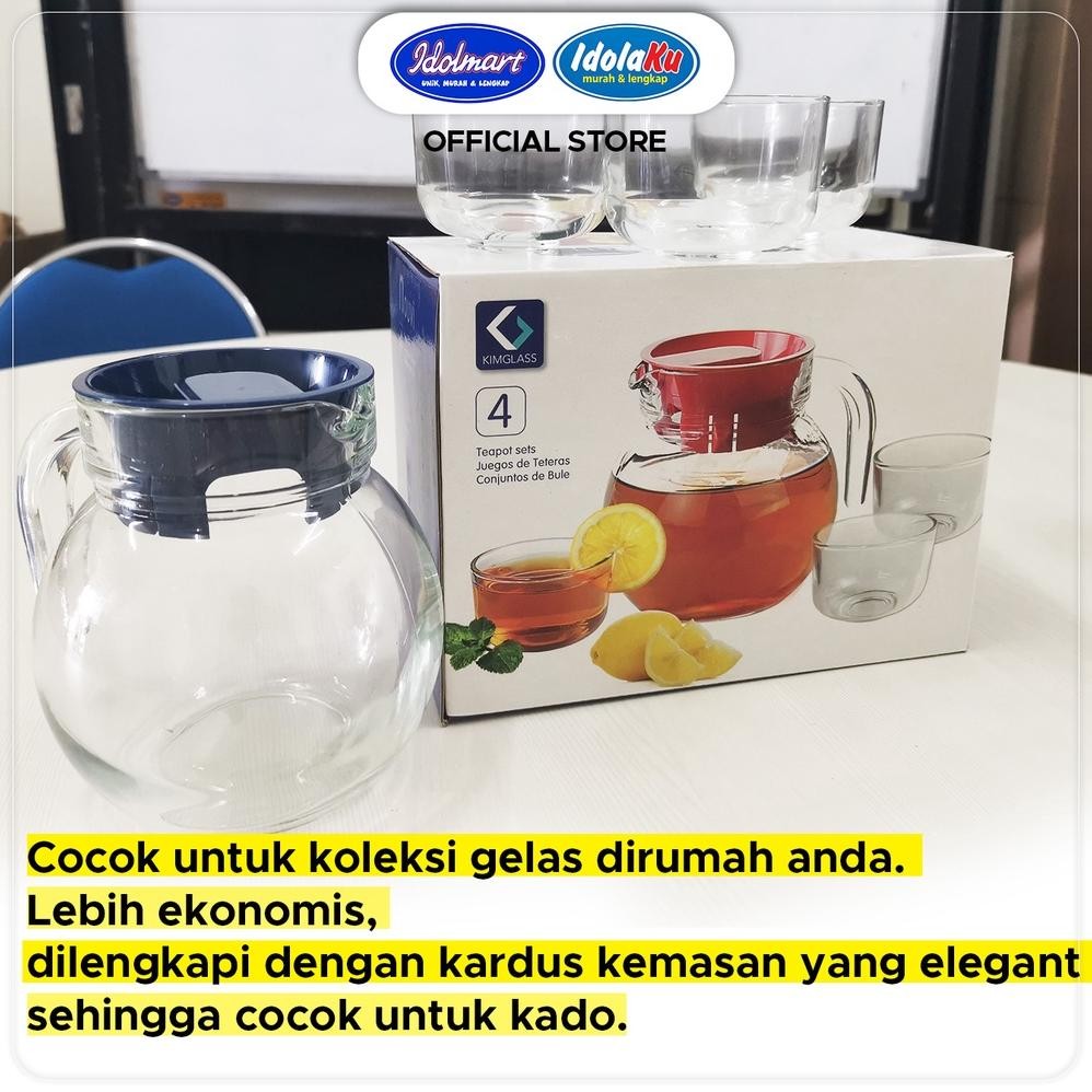 Ready Idolmart Pitcher Teko Set Bulat / Drink Set Kimglass Isi 4 Pcs / Teko Bulat Dan Gelas