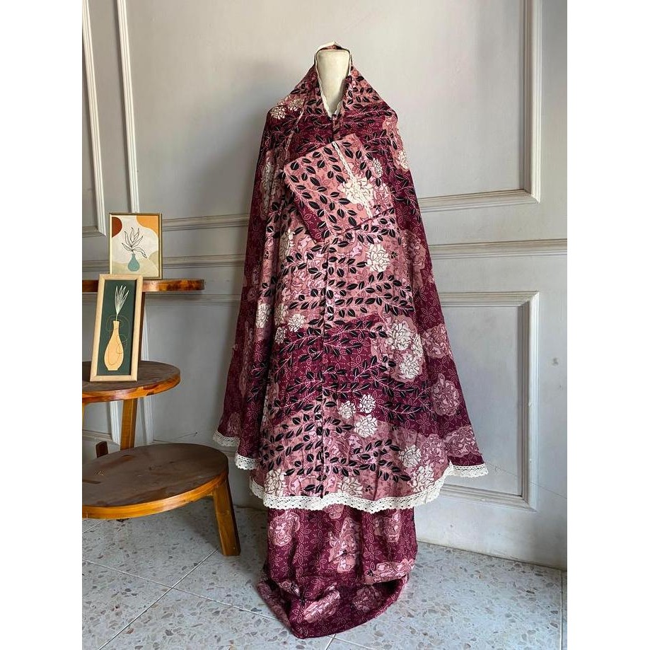 new MUKENA RAYON MOTif DAUN BATIK SUPER LEMBUT & ADEM  PREMIUM RENDA KECIL murah