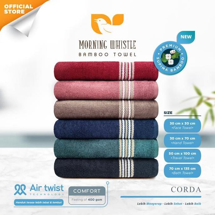 HANDUK MORNING WHISTLE SUPIMA BAMBOO TOWEL - CORDA / HANDUK MANDI 70X135 CM, 50X100 CM, 30X70 CM, 30