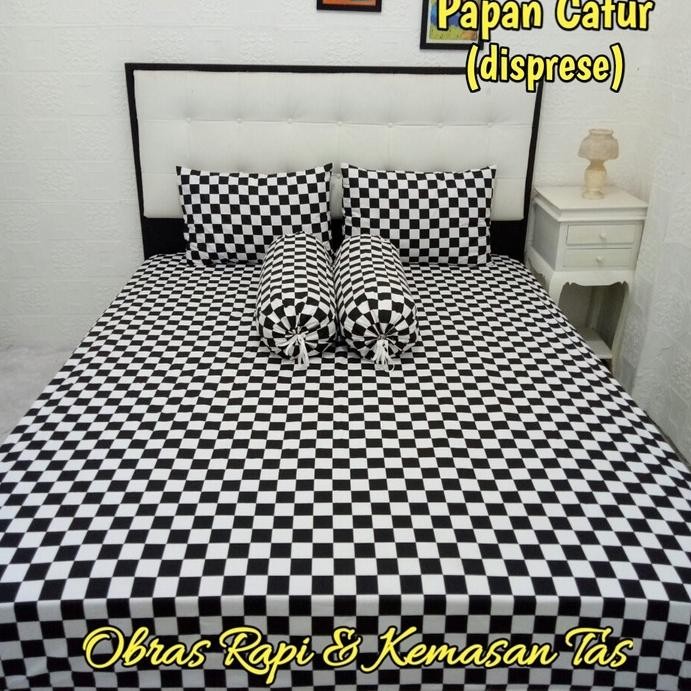 [TERLARIS] Sprei Aesthetic Motif Kotak Catur Hitam Putih