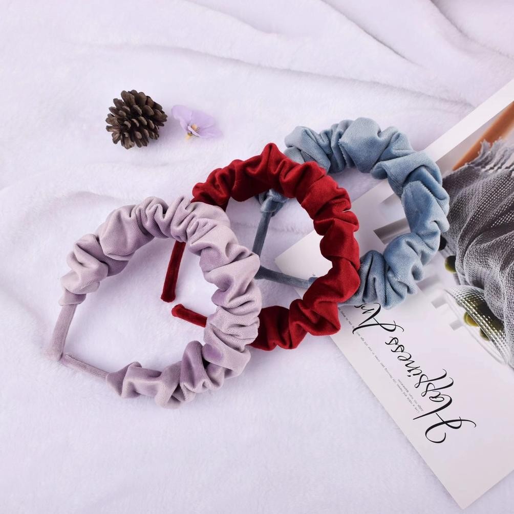 Bando Scrunchie Serut Satin Besar Murah Bando Kerut Scrunchie - Headband Ruffle Kerut Bando Kerut Mo