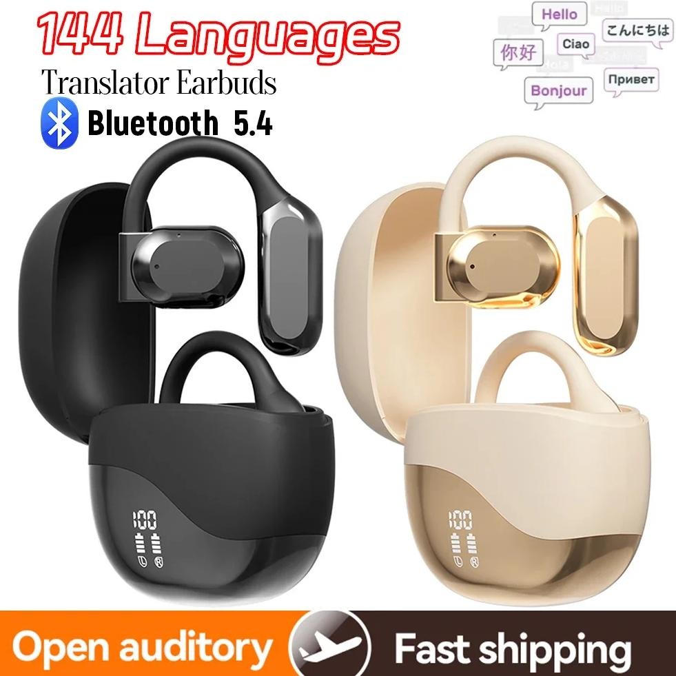 

Real Time AI Translator Earbuds Bluetooth-Compatible 5.4 Noise Cancelling Smart Voice Translator Ear Hook Translation Earphones