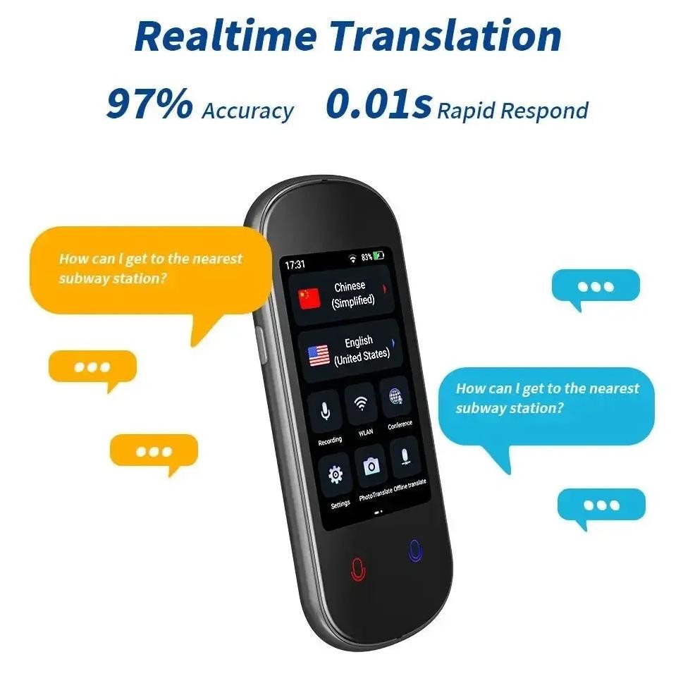 

AI Smart Voice Translator 138 Languages Translate Portable Support WiFi Full 3D Touch Screen Photo Offline Recording Translation