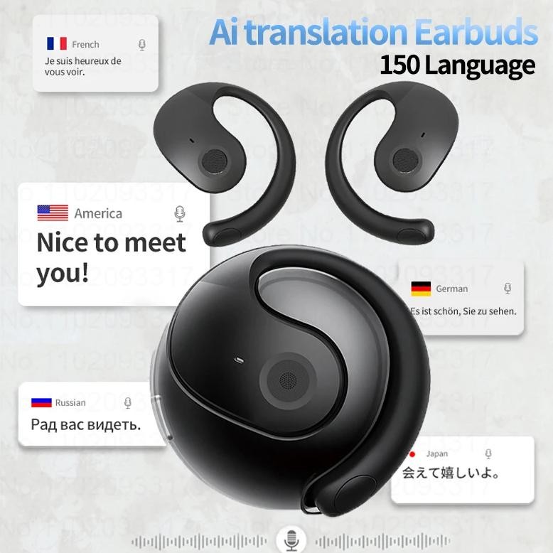

2025 Real Time AI Translator Earbuds Bluetooth TWS Smart Language Voice Translation Device Wireless Headphone Ear Hook Earphones