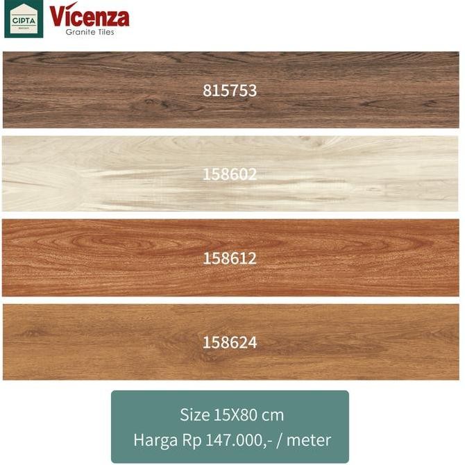 Keramik Vicenza Lantai Motif Parket Kayu 15x80cm Mix Diskon