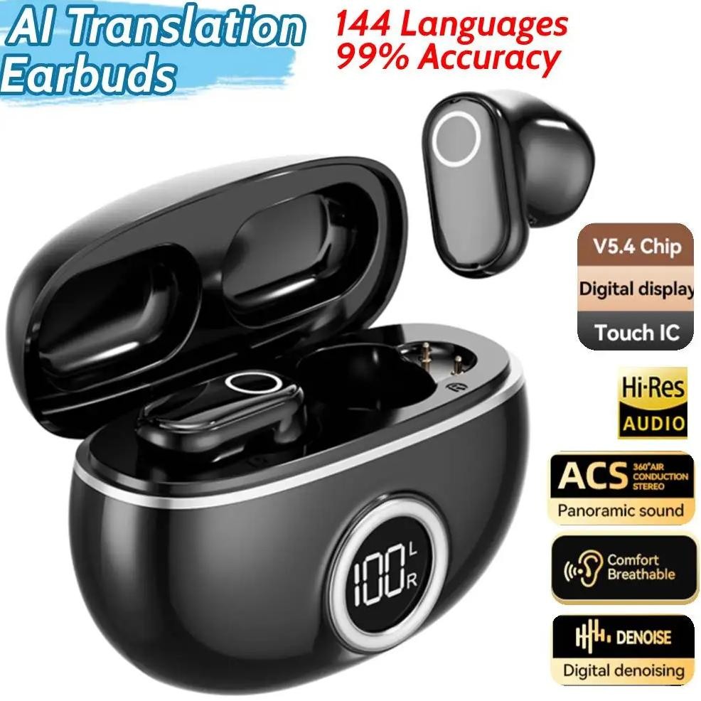 

Wireless BT5.4 Real Time Translator Earbuds 144 Languages Translation 99% Accuracy HIFI HD Voice Touch Control Headset