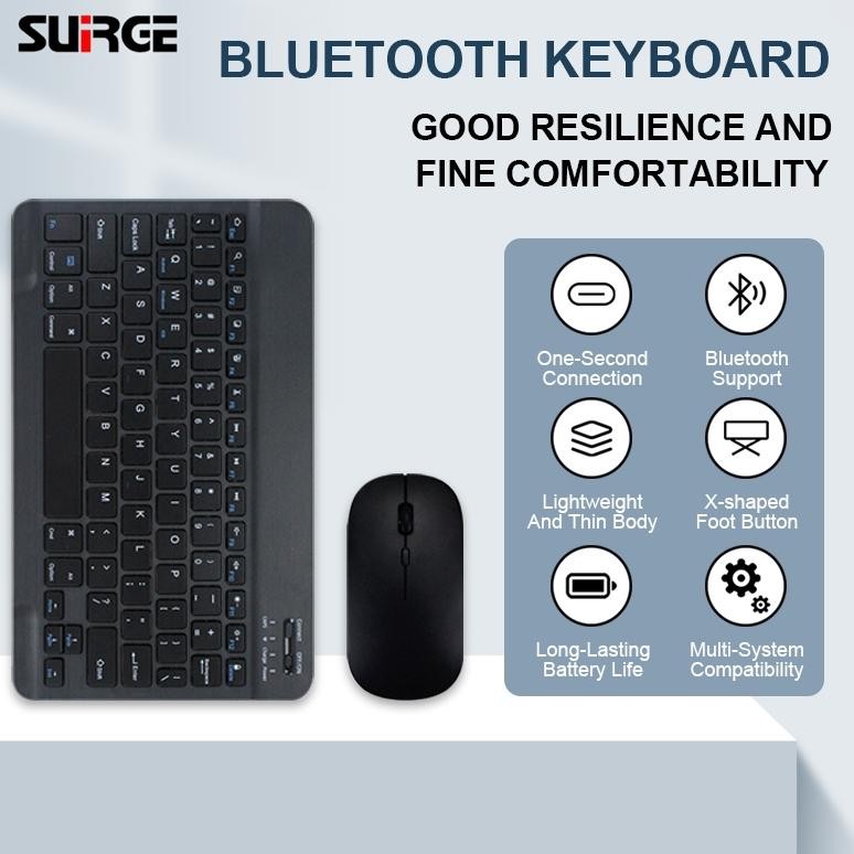 RUMPIN SUIRGE Keyboard Bluetooth Nirkabel Tipis Set Mouse Keyboard Laptop Tablet Ponsel Komputer Min