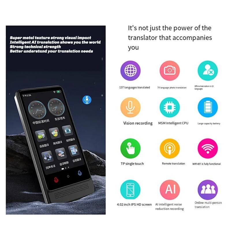 

Flash SalePortable M12 Translator 137 Languages Real-Time Voice & Photo Translation Offline Cantonese Support
