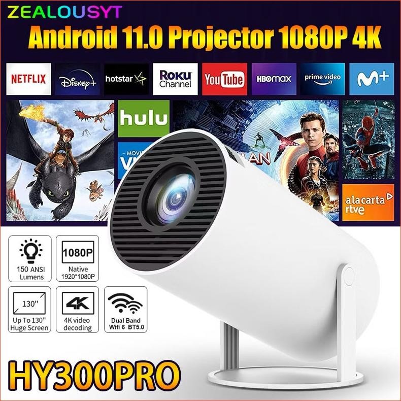 HY300 Pro Proyektor Mini Portable Hp 4K Android11.0 Wifi 6 Bluetooth 5.0 Smart Projector 1080P HD MU