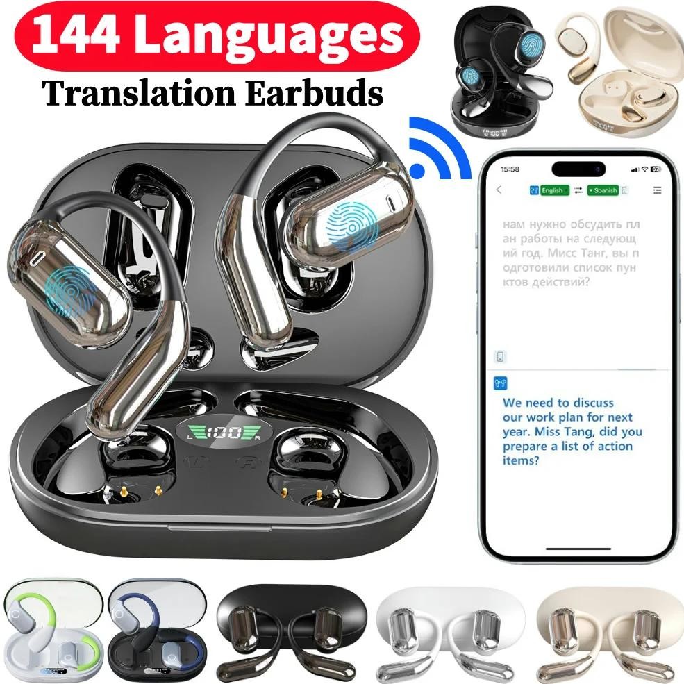 

3-in-1 Language Translation Device Real-Time Translation Earbuds 144 Language & Accent Wireless Open-Ear Headphones for Learning