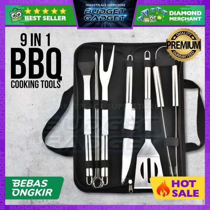 Set Peralatan Bbq Alat Masak Camping Panggang Stainless 9 In 1