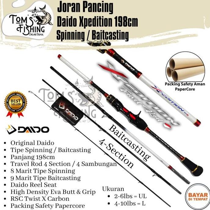 

Terlaris Joran Pancing Ul Daido Xpedition 198Cm 4 Section (Spinning / Baitcasting) Carbon Solid Murah - Toms Fishing