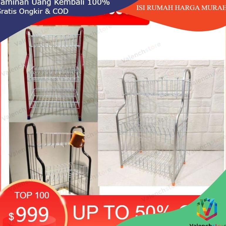 RAK PIRING 3 SUSUN DENGAN GELAS RPL 03 LENGKUNG /RAK DAPUR / RAK GELAS/ RAK PIRING ALUMUNIUM 3 SUSUN