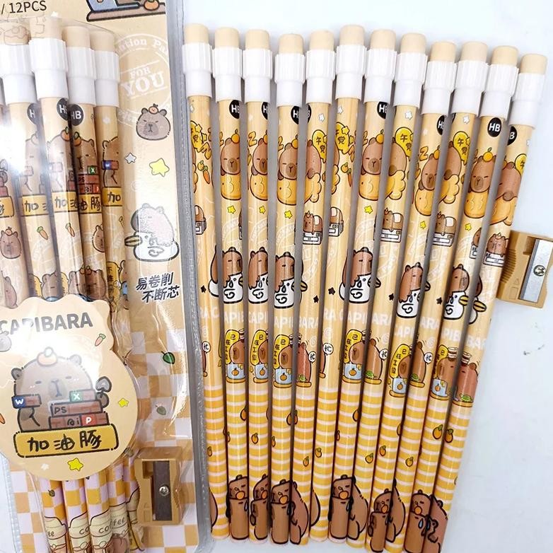 

Hot Sale Cartoon Capybara Hb Pencils Kit 12Pcs Pencils & 1 Pencil Sharpener Student Writing Drawing Sketch Pens