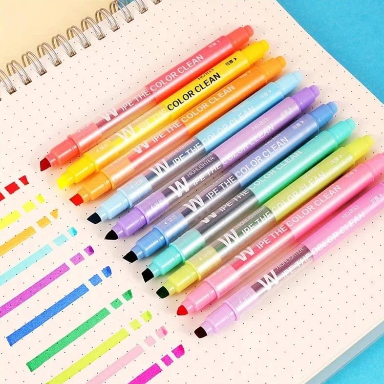 

10 Colors Erasable Highlighter Dual Tip Marker Pastel Fluorescent Pen Art Drawing Doodling School Stationary Supplies