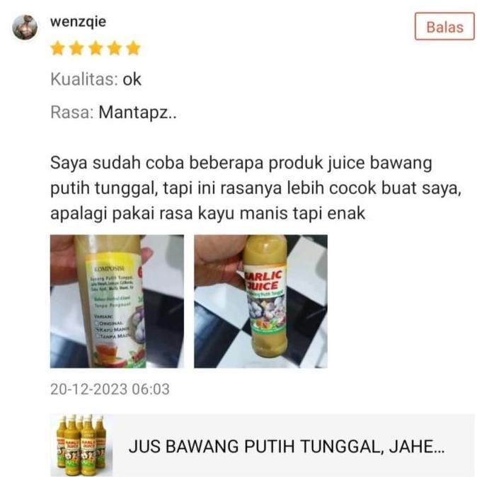 

Promo / Terlaris Jus Herbal Bawang Tunggal +Madu +Sari Apel +Jahe Merah +Lemon Terbaik