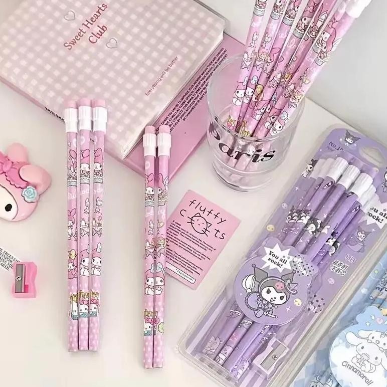 

Sanrio Kuromi Cinnamoroll Melody Hb Pencils 12 Pencils 1 Pencil Roller Cartoon Stationery Box Set Writing Draw Stationery Gift