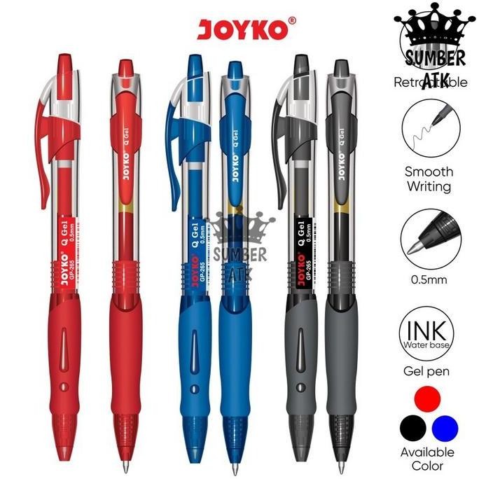 

les Gel Pen Pulpen Joyko GP-265 Black / Blue / Red Q Gel 0.5 mm 1 Lusin